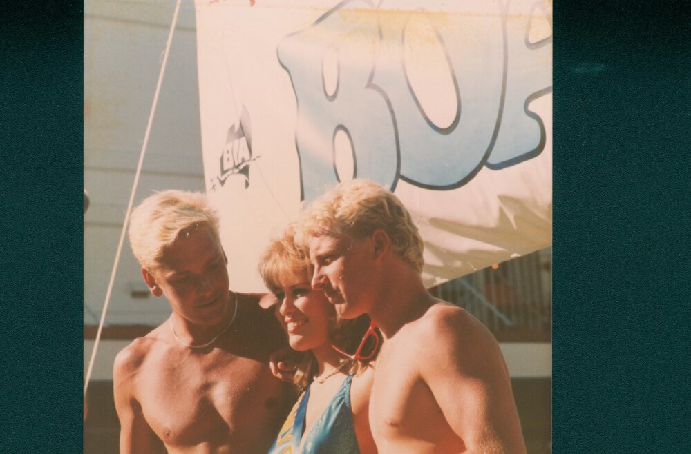 Manly Daily Boatshow girls competition winner on stage, Manly, 1985