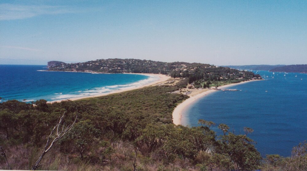 Barrenjoey headland view over Palm Beach isthmus, Palm Beach, 1992