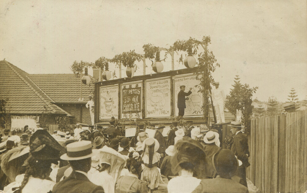 Arthur von Tossau the poster king, performing in Manly 1907