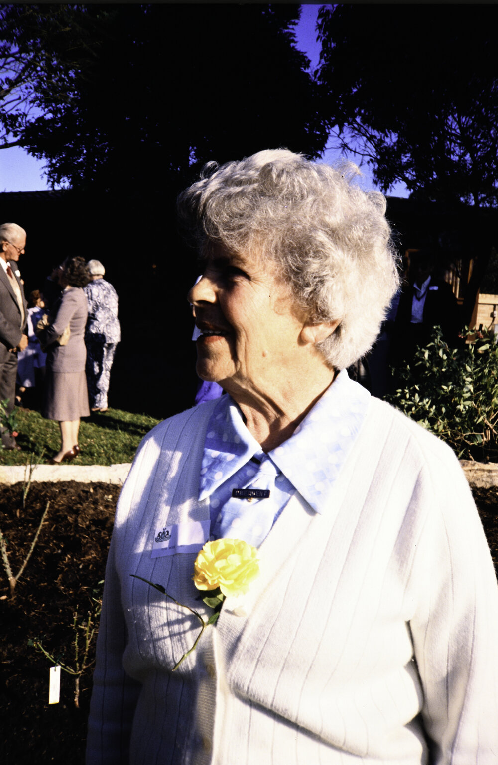 Rose Ling at the opening of the Bicentennial Rose Garden at the Nelson Heather Centre, Warriewood, 1988
