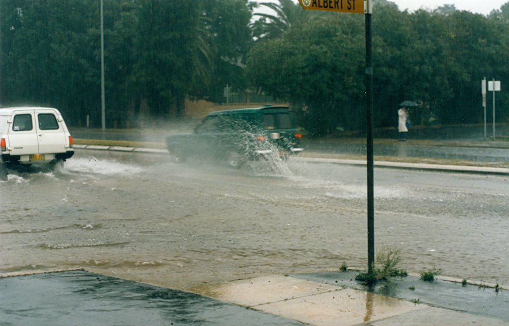 Flooding on Pittwater Road Narrabeen, 1989