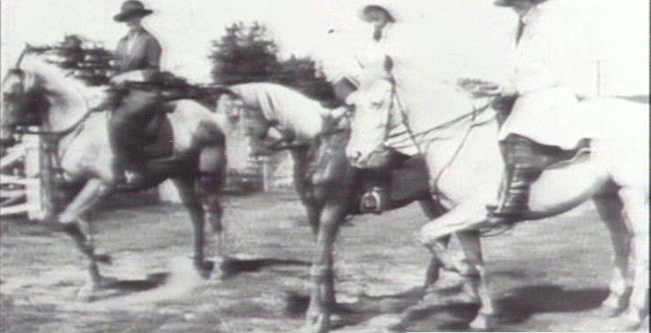 Monty Atkins family on horseback, Harbord