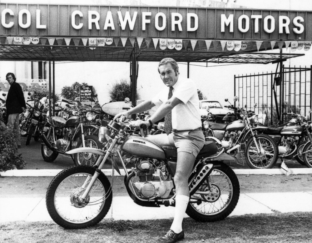 Col Crawford on Honda motorcycle, Brookvale