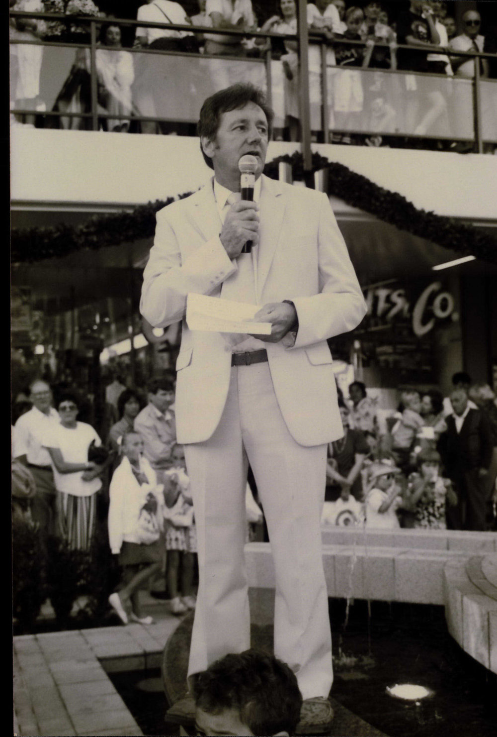 Unveiling the Dolphin Fountain sculpture at Warringah Mall.