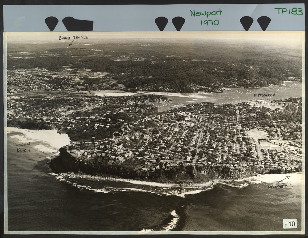 Aerial View of Newport, Bungan Beach, Pittwater and across to the Bahai Temple