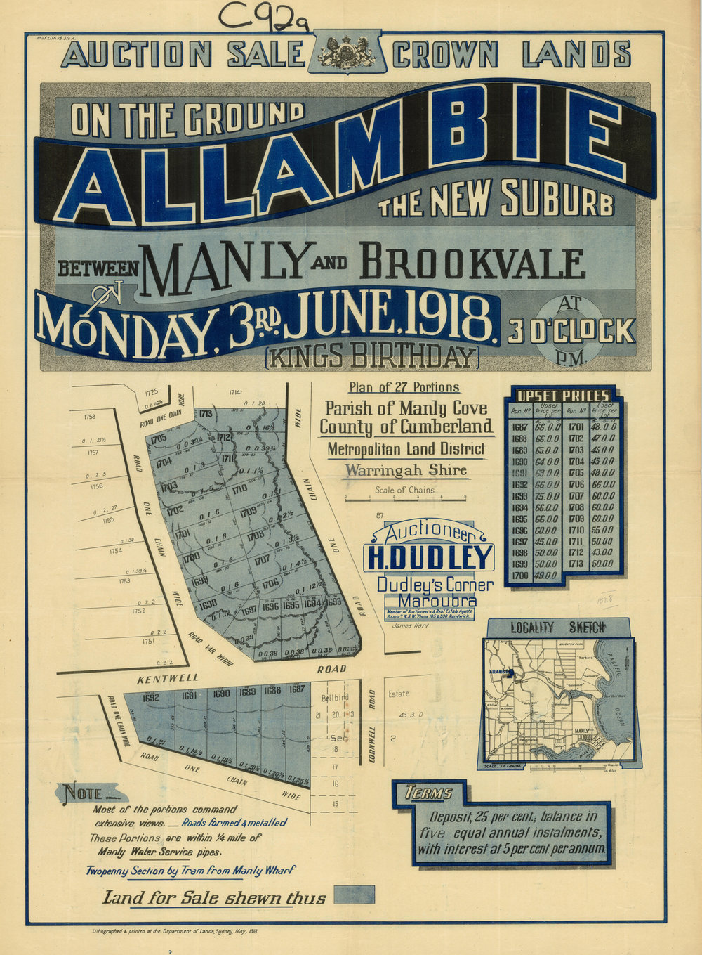 Allambie, 1918: Subdivision plan