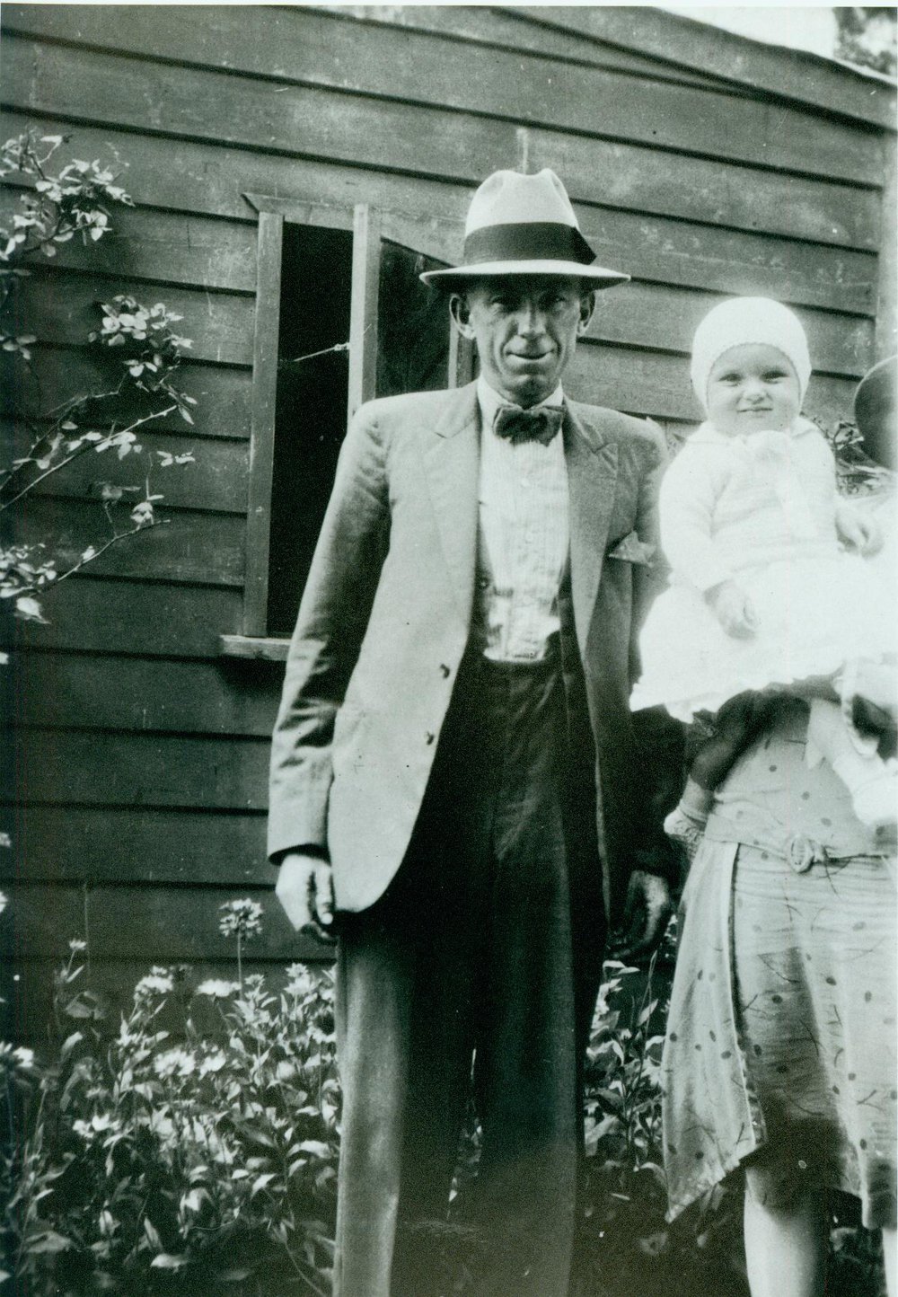 Arthur Larkin and baby Olga at Narrabeen