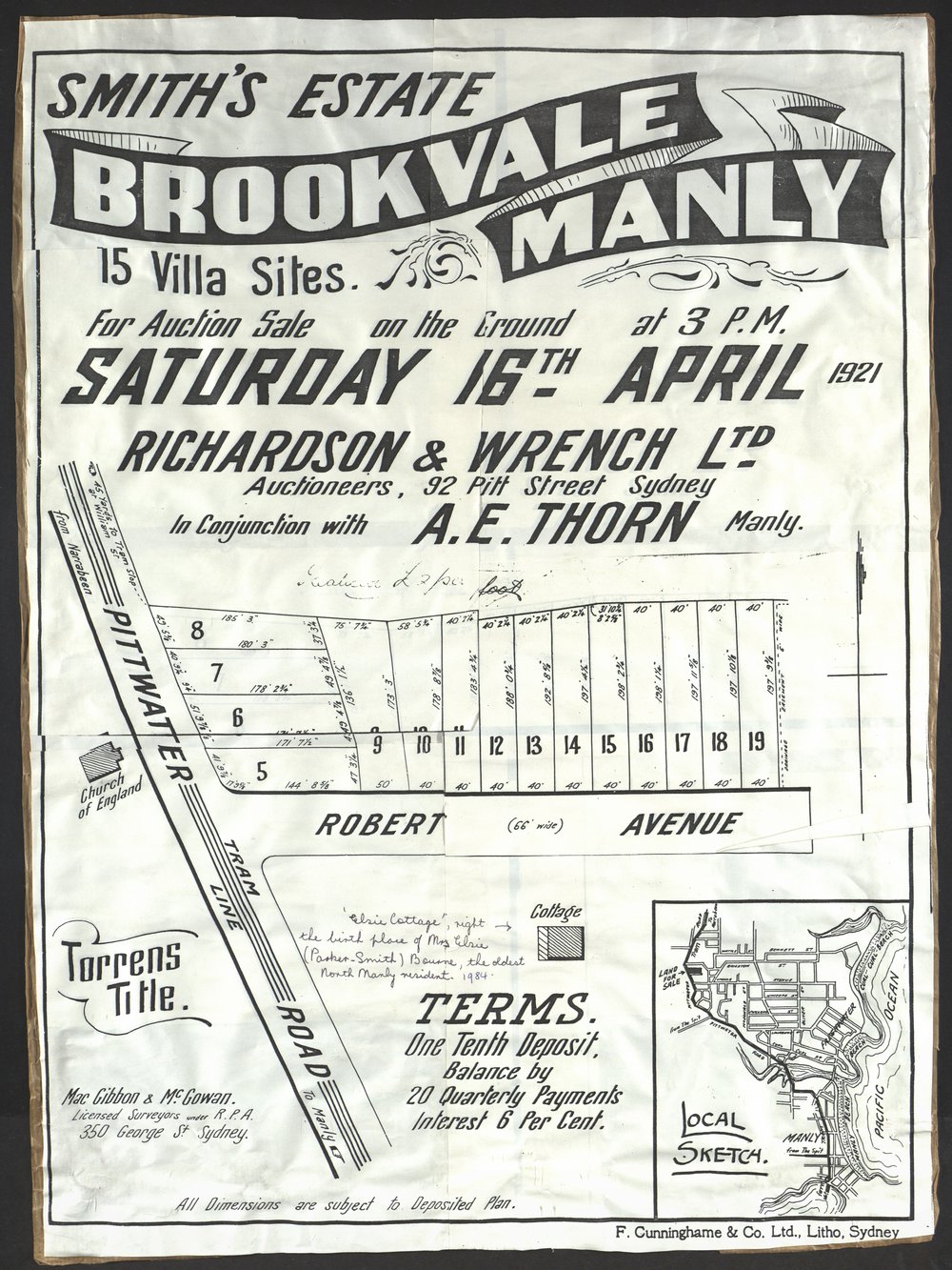 Smith's Estate, North Manly, 1921: Subdivision plan