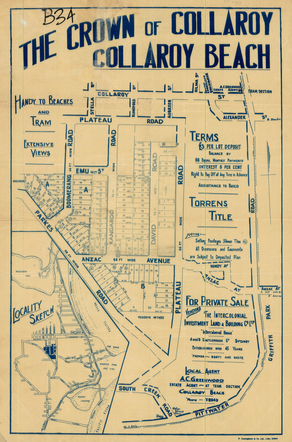 The Crown of Collaroy, Collaroy Beach, c 1939: Subdivision plan
