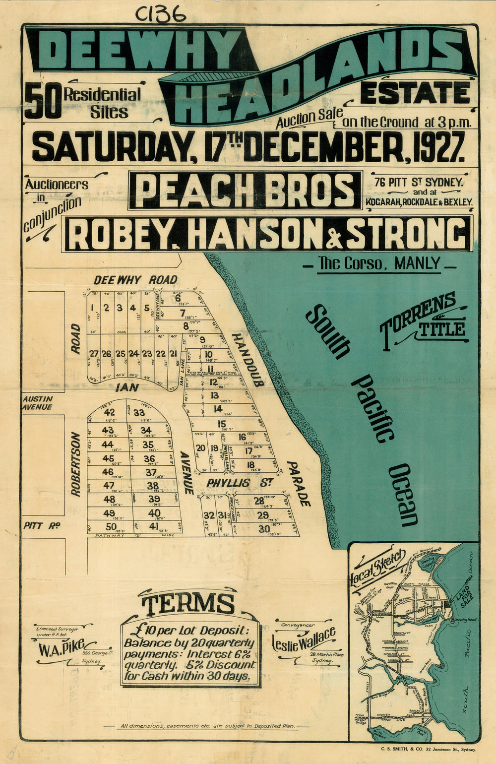 Dee Why Headlands Estate, Dee Why, 1927: Subdivision plan