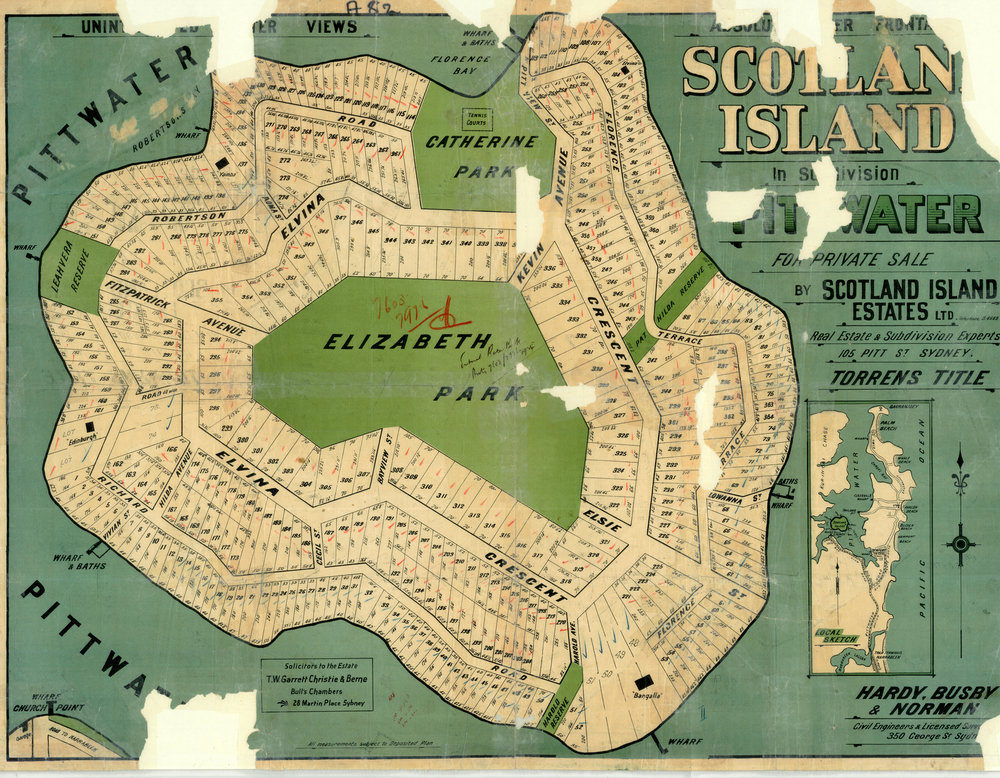 Scotland Island, Pittwater, c 1924: Subdivision plan