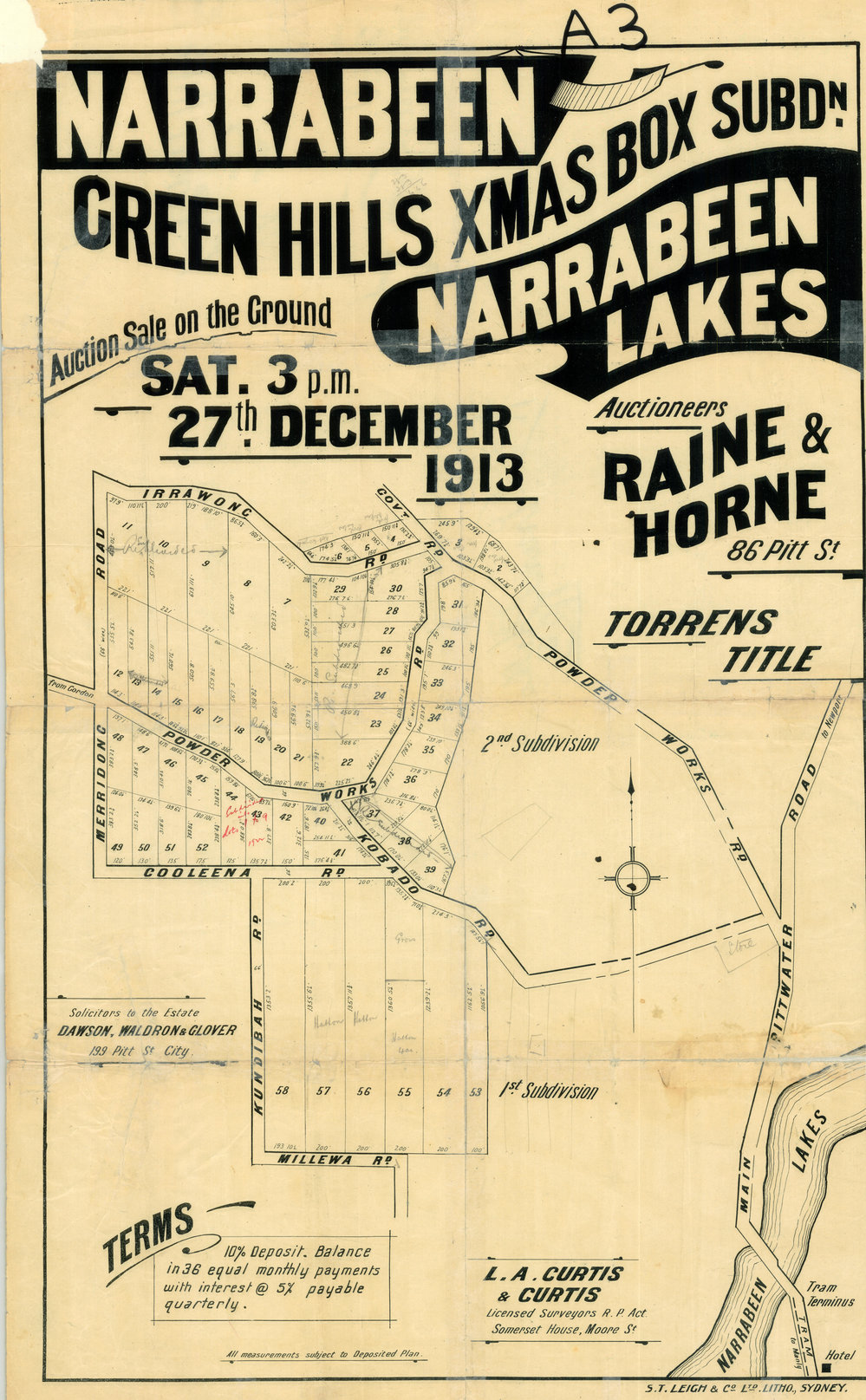 Green Hills Xmas Box Subdivision, Narrabeen, 1913: Subdivision plan 