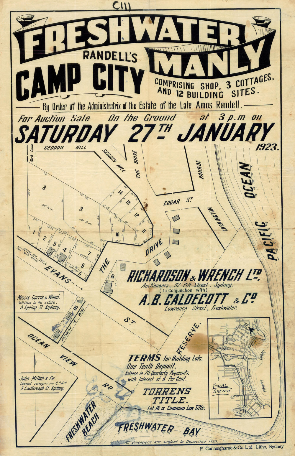 Randell's Camp City, Freshwater, 1923: Subdivision plan