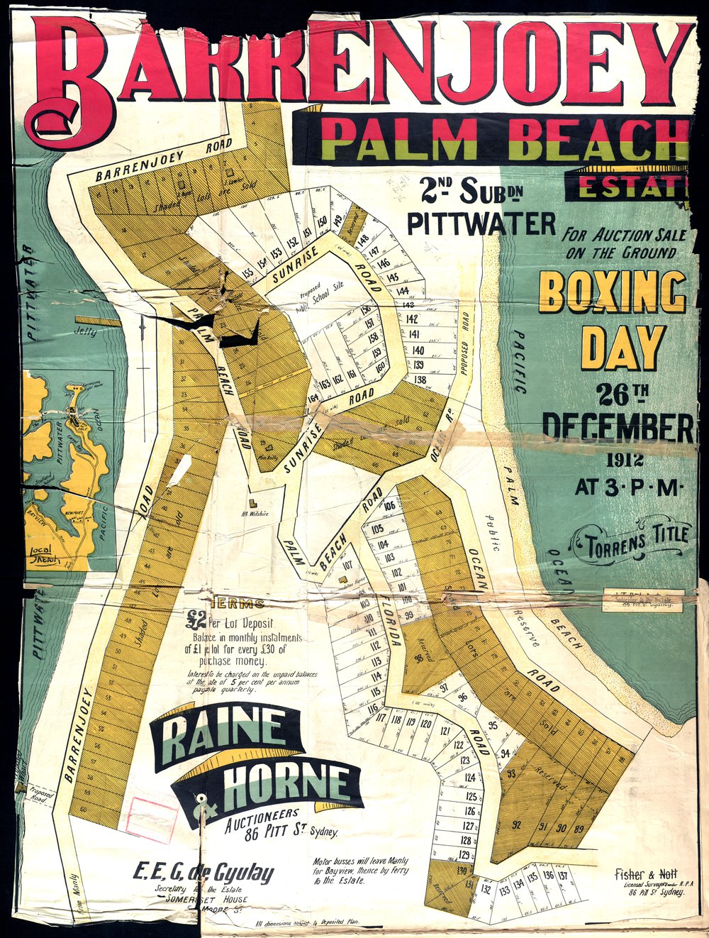 Barrenjoey Palm Beach Estate, Pittwater, 1912: Subdivision plan