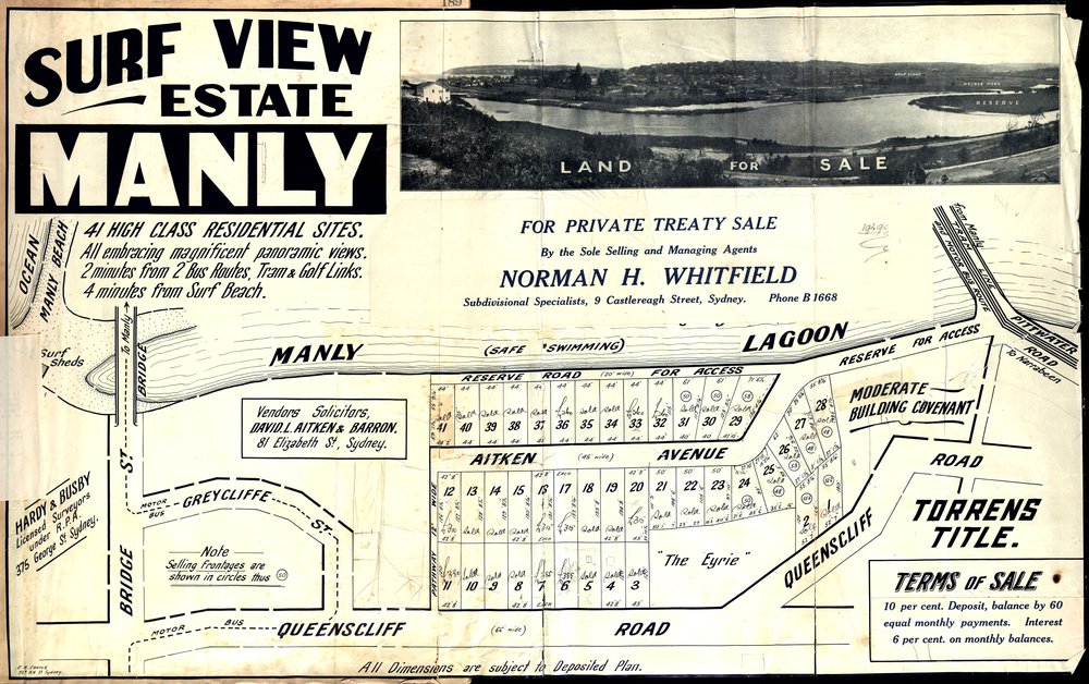Surf View Estate, Manly, c 1929: Subdivision plan