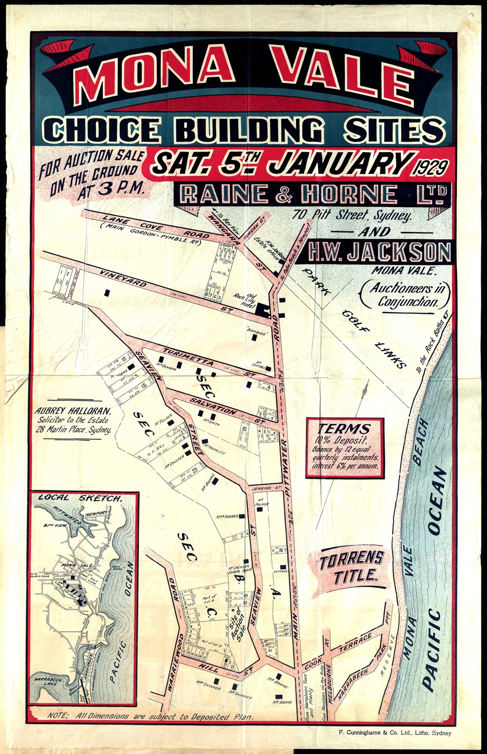 Mona Vale subdivision, Mona Vale and Warriewood: Subdivision plan