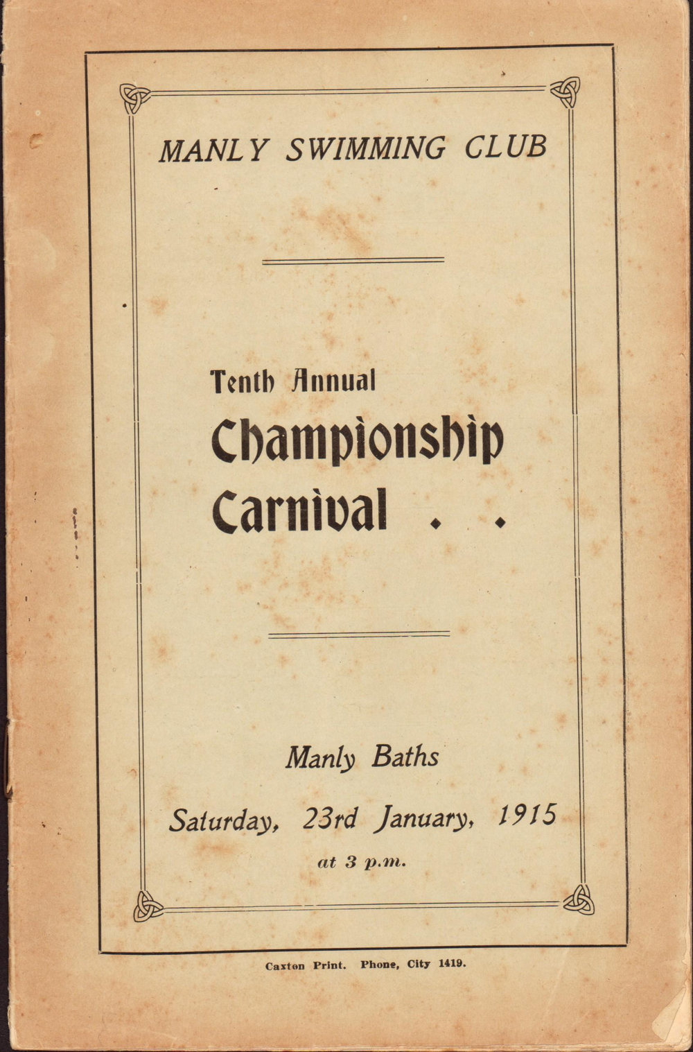 Manly Swimming Club 10th Annual Championship Carnival 1915