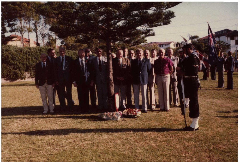 Members of Freshwater SLSC and Shire Councillors at Anzac Service at Jacka Park, Harbord