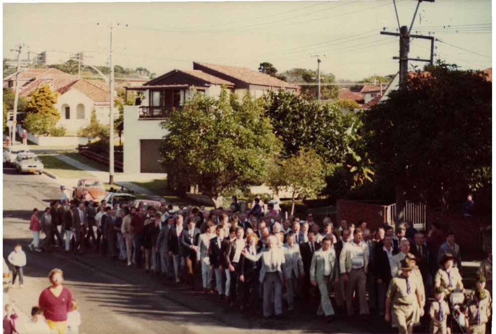 Veterans march for Anzac Service at Jacka Park, Harbord