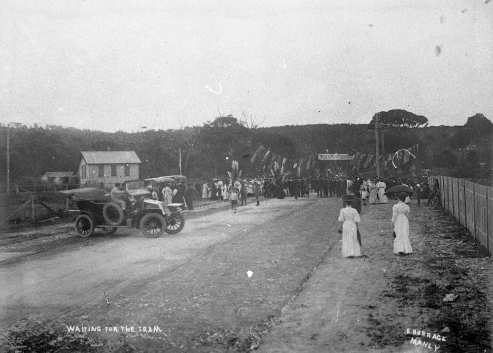 Waiting for the first tram to arrive in Brookvale
