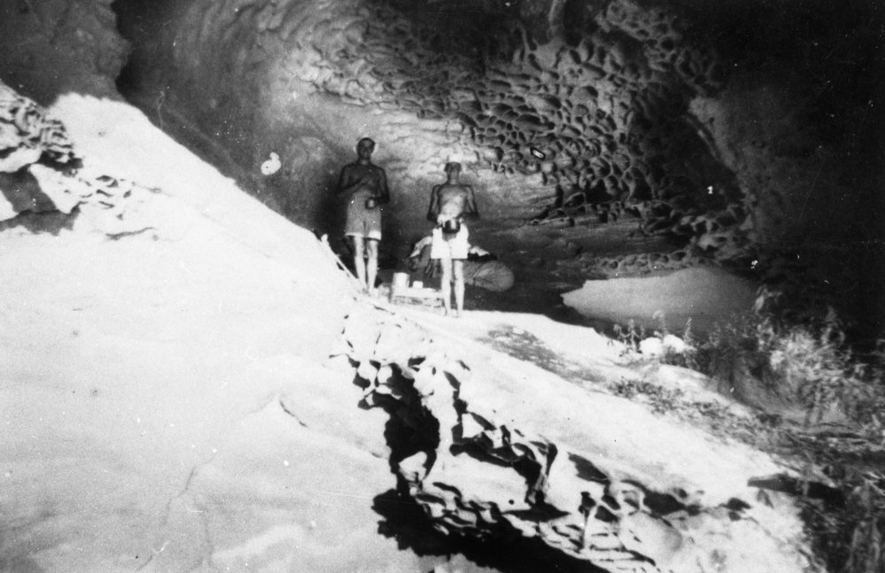 Ray Gee camping in a cave at Smith's Creek, Ku-Ring-Gai Chase National Park