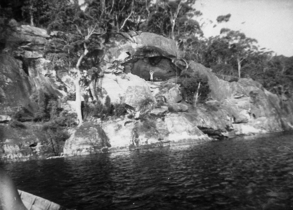Ray Gee camping in a cave at Smith's Creek, Ku-ring-gai National Park