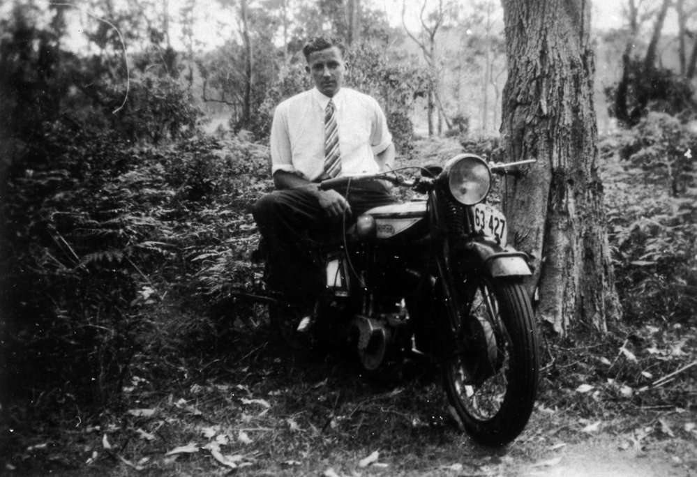 Jack Monk on a motorcycle at Palm Beach