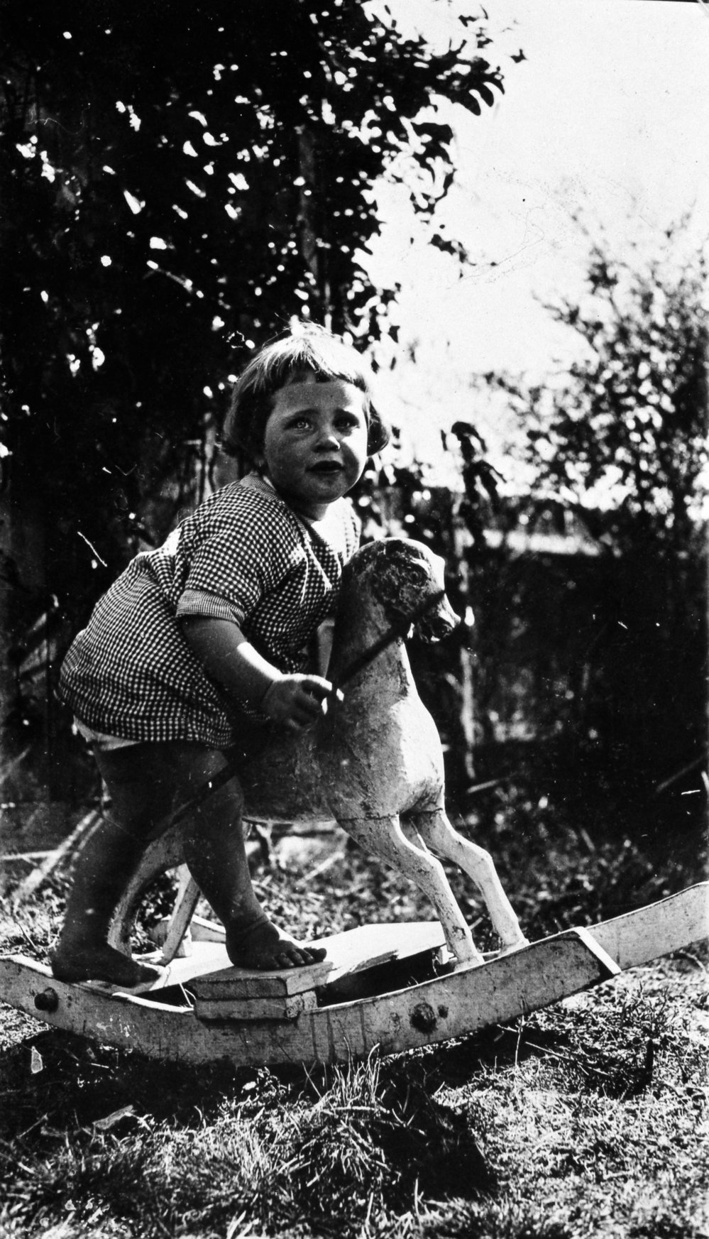 Joyce Hayman playing on her hobby horse, Dee Why 