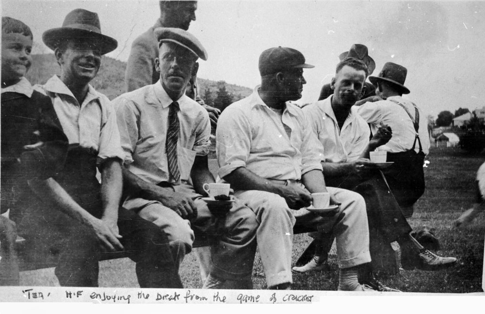 Horace Flint Hayman enjoying tea at cricket match