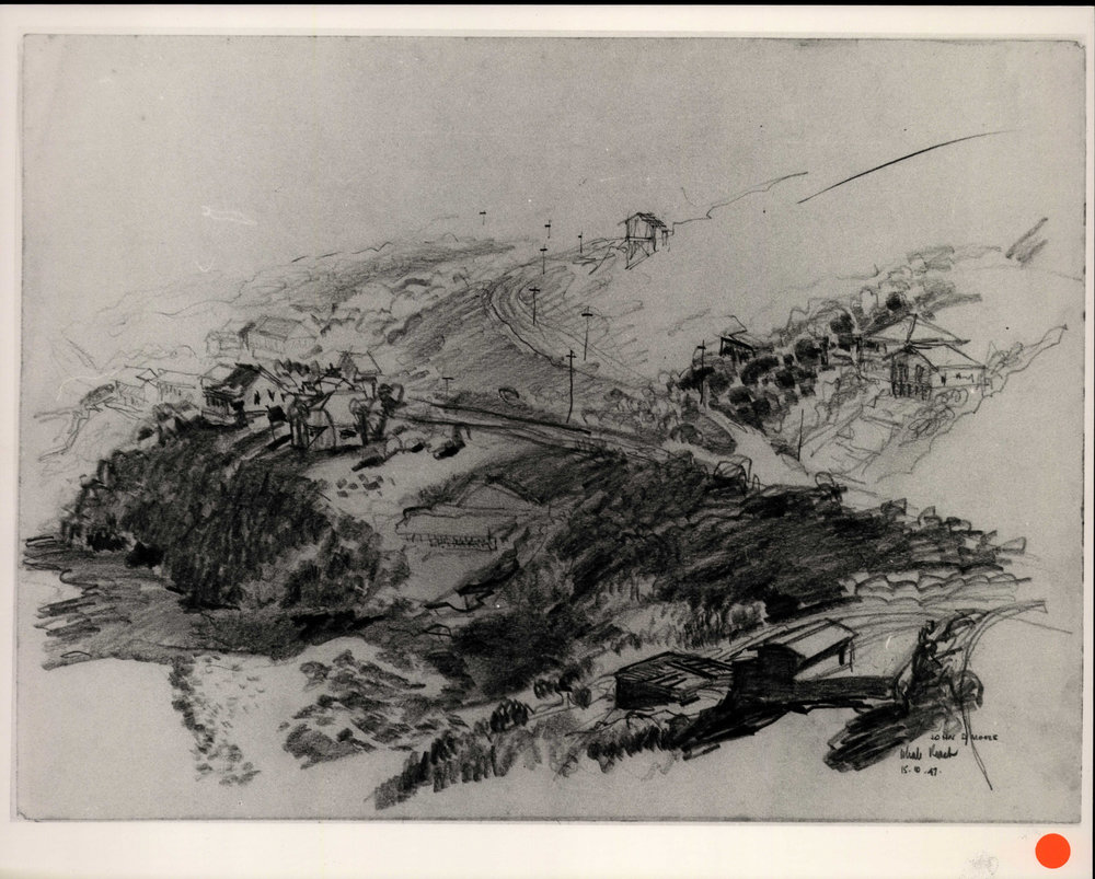 Whale Beach from north headland, pencil sketch by John D Moore