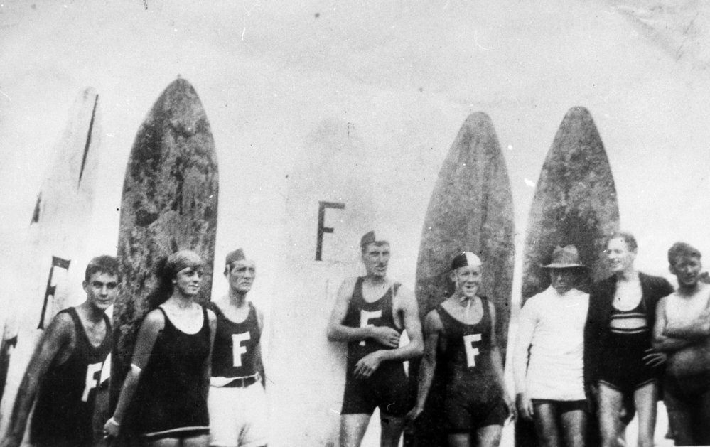 Freshwater Surf Life Saving Club members and surfboards