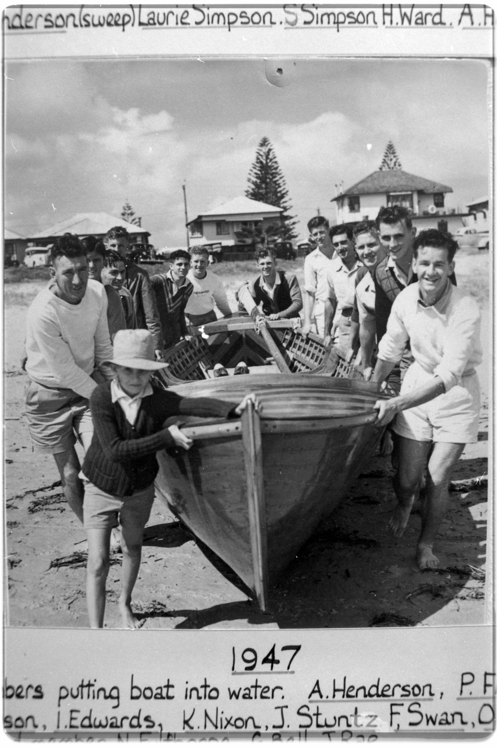 Freshwater Surf Life Saving Club members with surf boat, Queensland