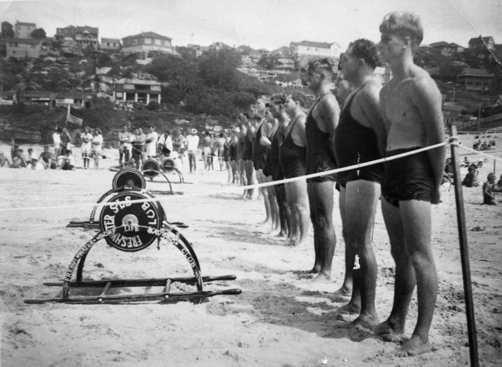 Freshwater Surf Life Saving Club members competing for  Bill Marshall Trophy, Freshwater Beach