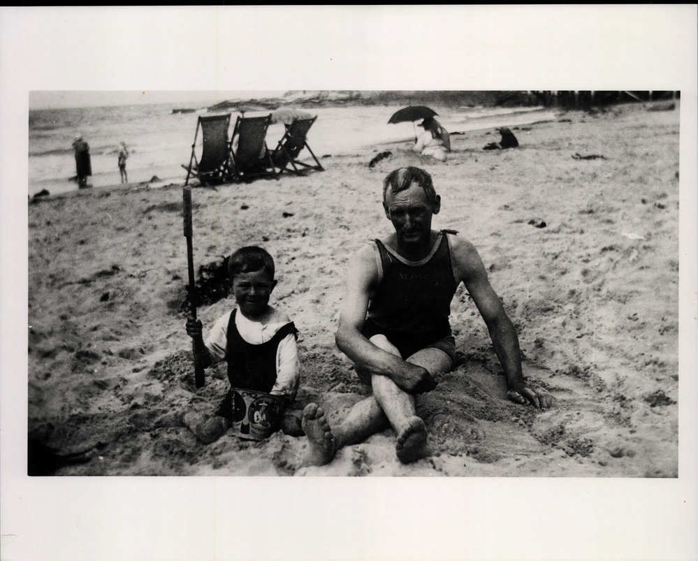 Grandfather Ashley and grandson Billy at Manly Beach