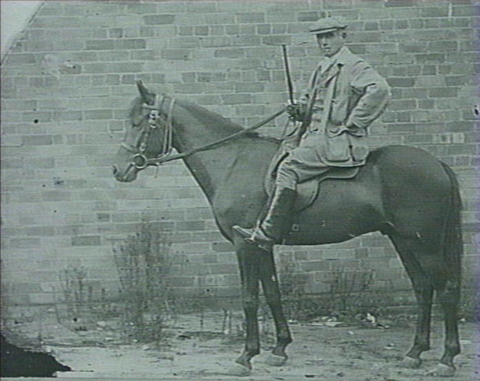 George Brock on a polo pony, Mona Vale