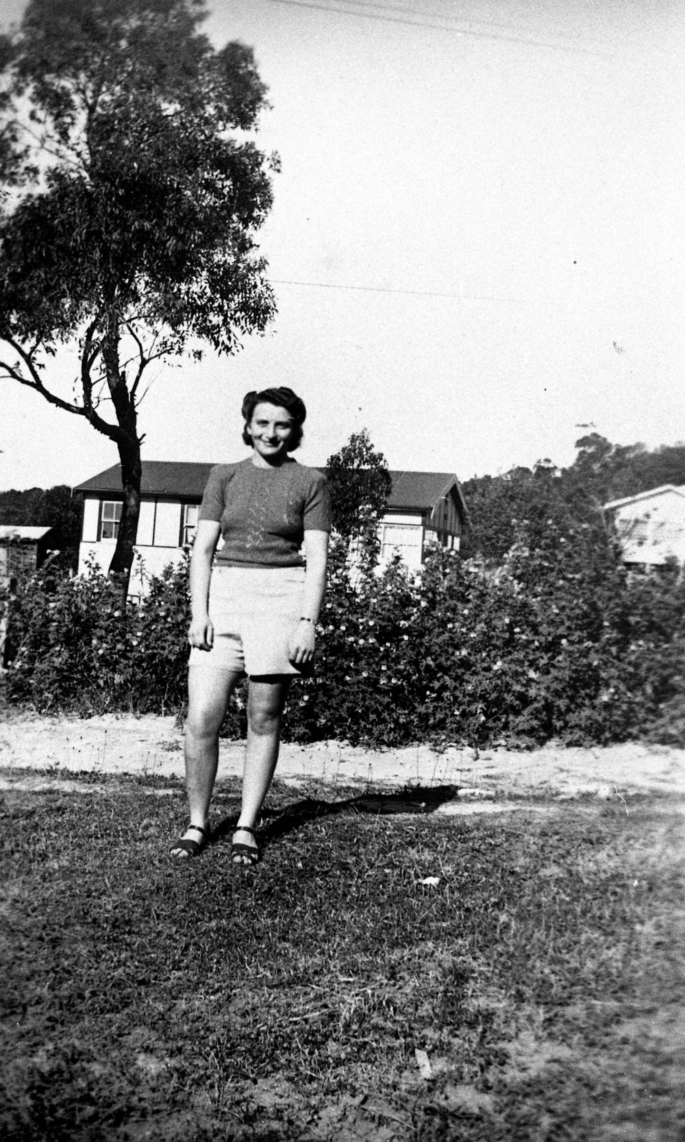 Beryl Gray (nee Cornish) outside her home, Beacon Hill