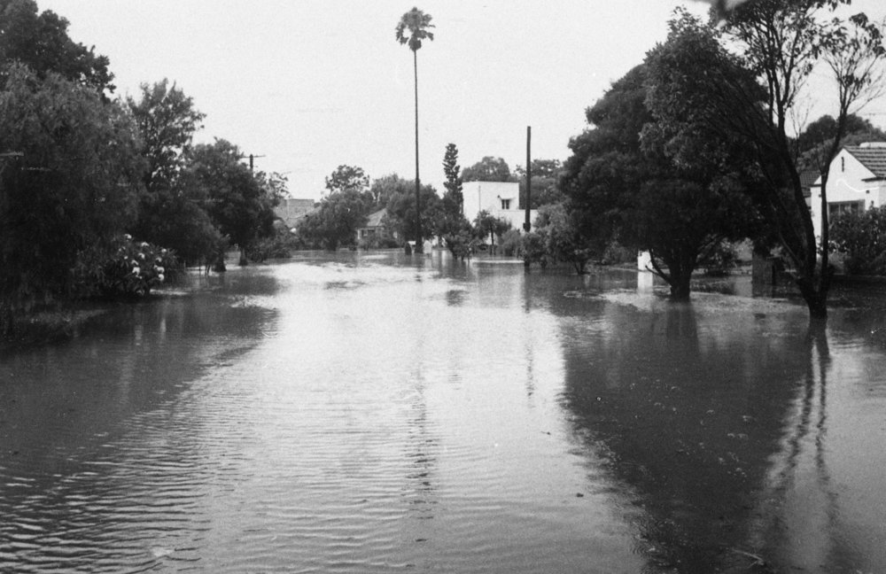 Manly Lagoon in flood at Riverview Parade, North Manly