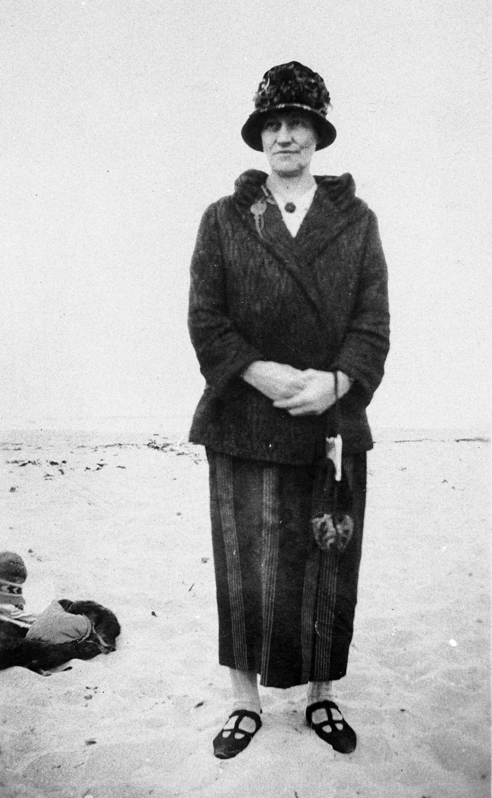 Mrs F. Cashman on a beach in the former Warringah area