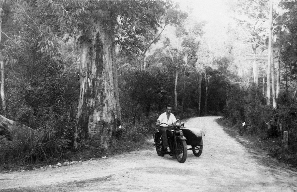 Les MacLean on his motorcycle, Avalon