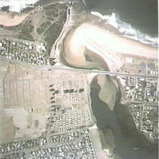 Aerial view of mouth of Narrabeen Lagoon