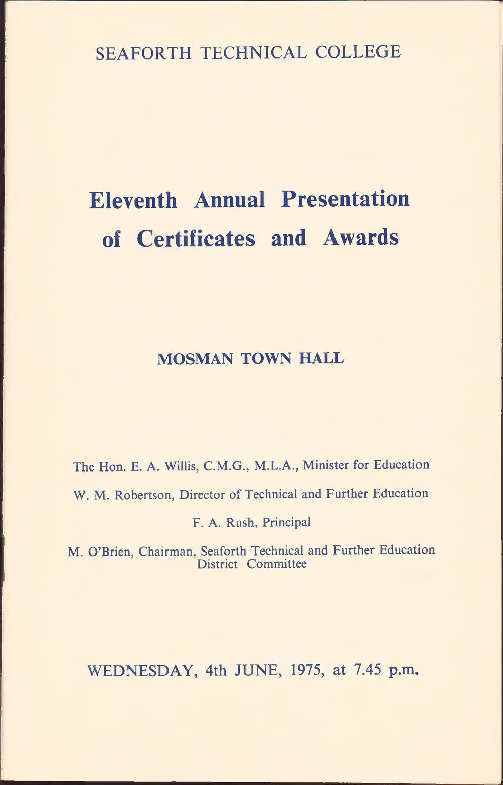 Seaforth Technical College Eleventh Annual Presentation 1975