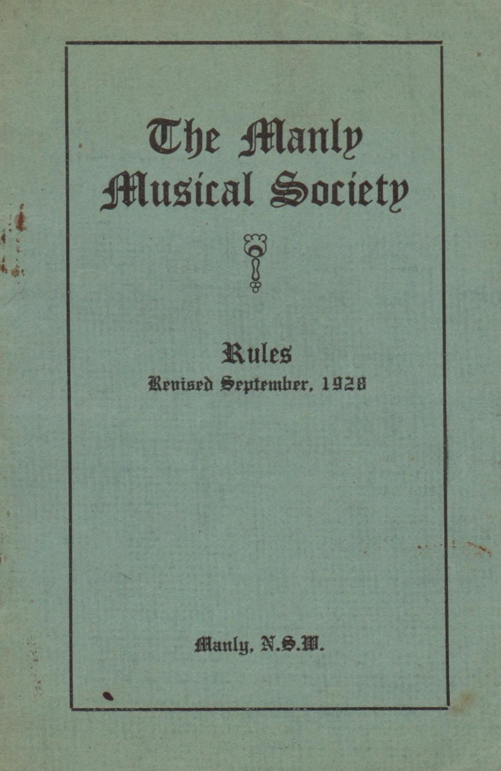 Manly Musical Society Rules 1928