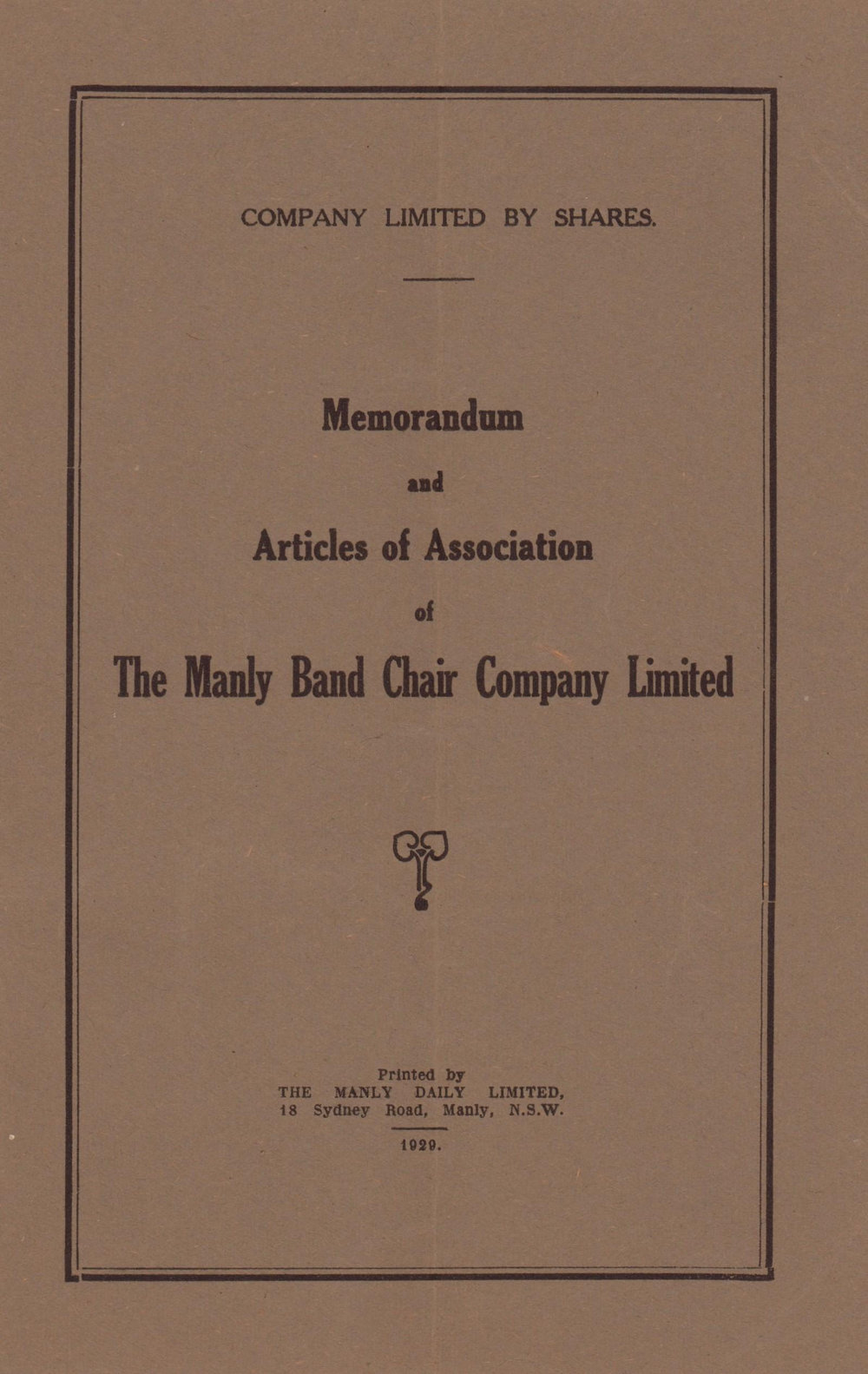 Memorandum and Articles of Association of the Manly Band Chair Company Limited 1929
