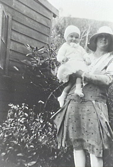 Olive Larkin with her daughter Olga, Narrabeen, 1929