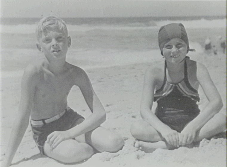 Max and Myra Wilson on Narrabeen Beach, Narrabeen, c1938