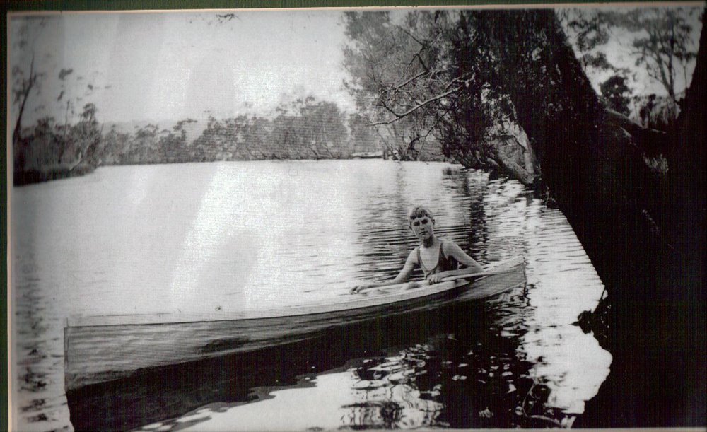 Boy in boat on Narrabeen Lagoon, c1930