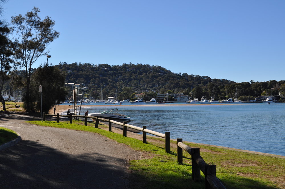 View of dog park over Pittwater from Rowland reserve, boat ramp, Bayview