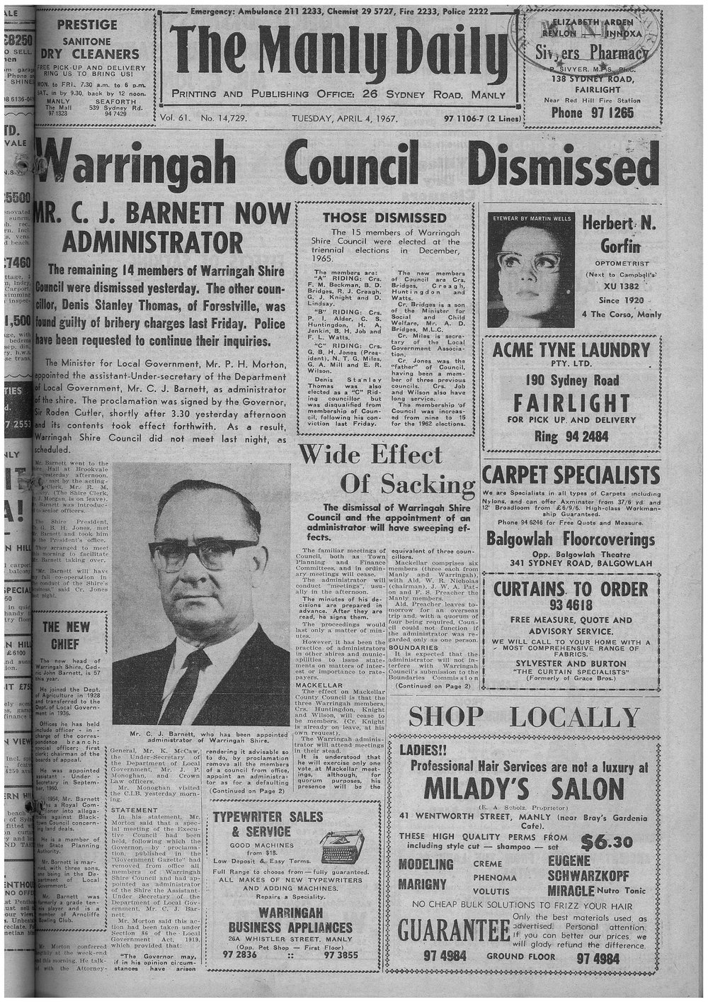 Warringah Council 1st Dismissal, 1967