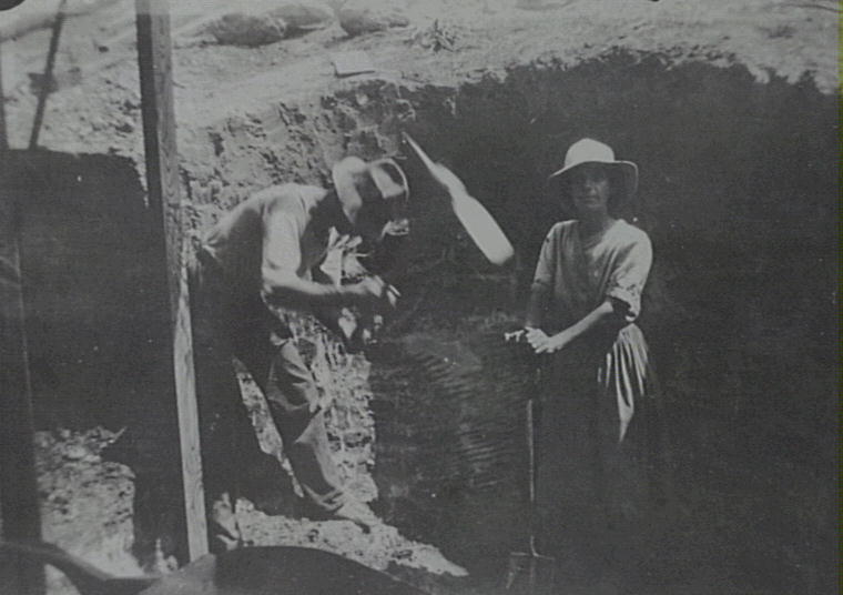 Jenny Pollock and Alf Hall digging a tank recess, Bungan Beach, 1914
