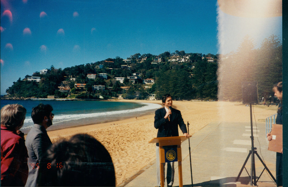 Jim Longley spreading the good word about Jervis Sparks, Palm Beach 1995